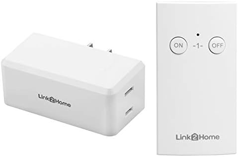 Link2Home Wireless Remote Control Outlet Light Switch, 100 ft range, Compact Side Plug. Switch ON/OFF Household Appliances. FCC CSA Certified, White (1 Outlet, 1 Remote).