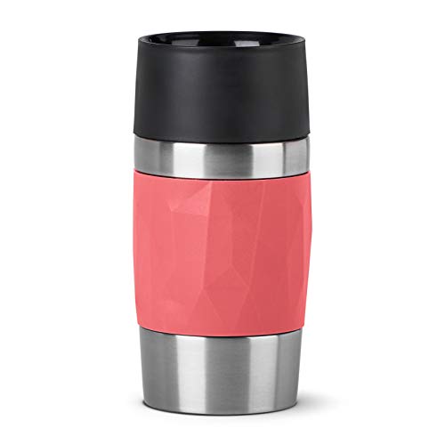 Emsa N21604 Travel Mug Compact Thermal/Insulated Mug Stainless Steel 0.3 litres 3 Hours Hot 6 Hours Cold BPA Free 100% Leak-Proof Dishwasher Safe 360° Drinking Opening Coral Red