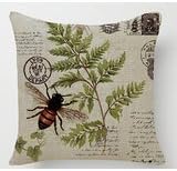 Cotton Linen Retro Rustic Bee and Leaves Decorative Pillowcase Throw Pillow Cushion Cover Square 18" * 18" Home Life