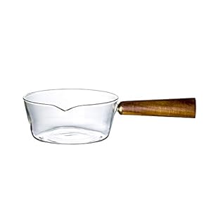 SLHEQING Melkpot met houten handvat, hittebestendig glazen pan, kleine saus pan, transparante fruitsalade kom dip…