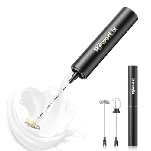 Powerlix Pro 3-in-1 Handheld Milk Frother Electric - USB-C Rechargeable, 10,000 RPM Quick Whisk, Detachable Heads for Latte/Cappuccino/Egg Whites, Auto-Stop Safety, Portable Barista Tool