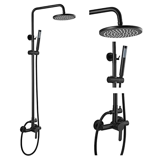 Airuida Matte Black Outdoor Shower Fixture SUS304 Shower Faucet Combo