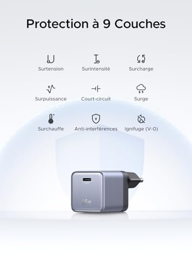 UGREEN Nexode Air 65W Chargeur USB C Rapide GaNInfinity avec Câble Compatible avec iPhone 17 Pro Max 16 Plus 15 14 13 12 Galaxy S26 S25 S24 Pixel 10 9 iPad MacBook Neo Air Pro M5 M4 M3 M2 M1 (Gris)