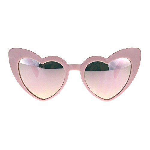 Womens Heart Shape Color Mirror Cat Eye Plastic Groovy Sunglasses Pink