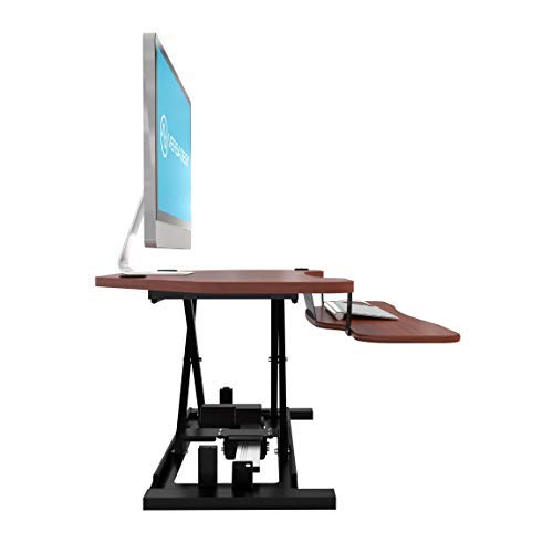 VersaDesk Power Pro Corner - 36" Electric Height-Adjustable Standing Desk - Sit to Stand Desktop with Keyboard and Mouse Tray - Cherry - Thumbnail 5