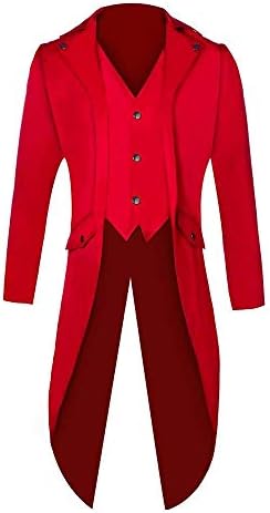 Elodiey Men's Tailcoat Steampunk Gothic Vintage Tuxedo Jacket Cosplay Victorian Long Jacket Young Uniform Coat
