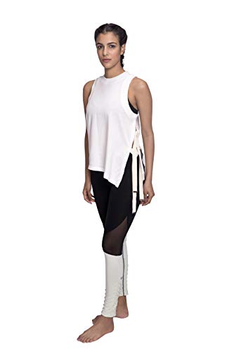 Satva Premium Organic Cotton Side Ties Tank Top for Yoga Workout Running Sports Training Cycling Sutra Tank, White, Small - Thumbnail 4