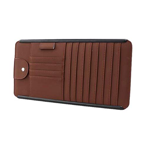 Car Sun Visor CD Organizer, 8 Pockets CD, DVDs Storage Case, Sunglasses & Pen Holder, Registration, Document and Ticket Holder, Personal Belonging Storage Pouch(Brown)