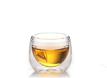 we3 Double Wall Thermal Insulated Stackable Glass Cup for Drinking Tea, Coffee, Espresso, Juice, Wine, Latte, Cappuccino (80 ml Each) - Pack of 4