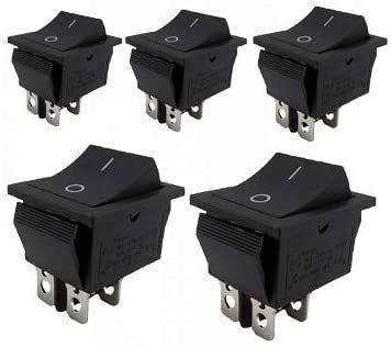 Pack of 5 Built-in Rocker Electric Switch, 2-pin (4-pin) 16 A 250 VAC 28.5 x 21.5 mm Rocker Unlit (Black Rocker)