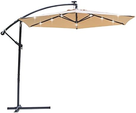 SpringSun 10ft Solar LED Lights Patio Cantilever Umbrella Taupe