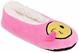 Babba Slipper Sock For Girls Unicorns Emoji Rainbow Styles Faux Fur Slip-On Slippers (Small-Medium Fits Shoe Size 8-13, Pink Kiss Emoji)