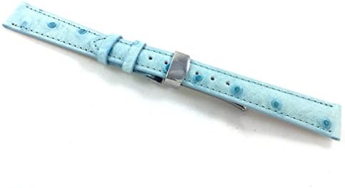14mm Blue Ostrich Deployment Buckle Soft Genuine Leather Watch Band Fits Pebble Time Round 14mm