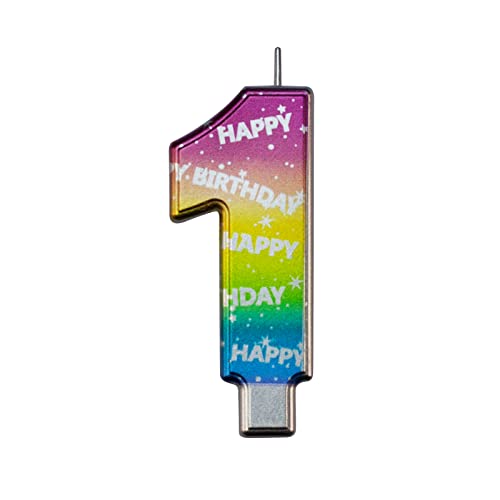 DERVENTA Birthday Candles Big Numbers Multicolored 3.7 inch Party Cake Topper 1 Piece (Number 1 Multi-Colored)
