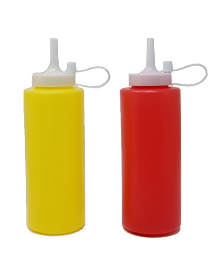 JVLM Home Ketchup & Mustard Dispenser Condiment Set with Cap Refillable Yellow Red Bottles 13 oz