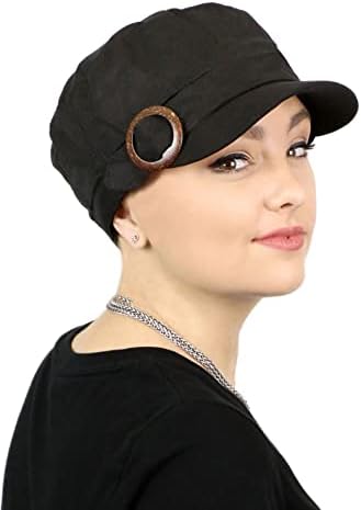 Newsboy Cap for Women Cancer Headwear Chemo Hat Black Cabbie  display picture 3