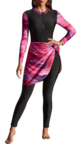 SEAUR Women Muslim Swimsuit 2 Pieces Islamic Burkini Modest Swimwear Full Cover Rash Guard Long Sleeve Swim Top with Pants Swimming Costume Set Summer Beachwear
