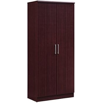Hodedah 2 Door Wardrobe with Adjustable/Removable Shelves & Hanging Rod, Mahogany