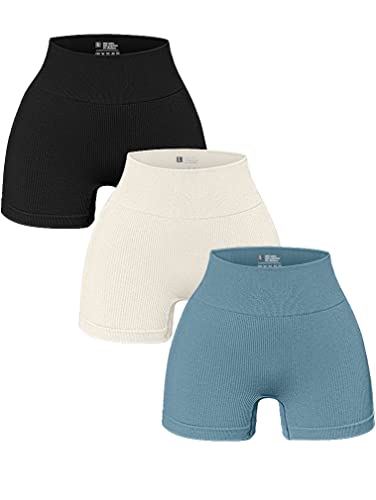 OQQ Women's 3 Piece Yoga Shorts Ribbed Seamless