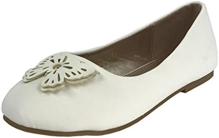 SPIRIT MODA Girls Eve Ballet Flats with Cut Out Lace Detail Slip ONS Eve-1 White 1 US Little Kid