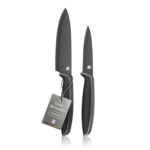 Touch Messerset 2-teilig – scharfes Küchenmesser-Set aus Spezialklingenstahl, antihaftbeschichtet und ergonomisch geformt, mit Schutzhüllen, bestehend aus Kochmesser und Gemüsemesser, schwarz