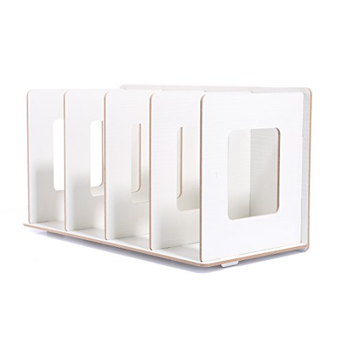 Fcoson Wooden Tabletop Organizer CD DVD Storage Shelves Book Display Shelf Stand Wood Book Rack White