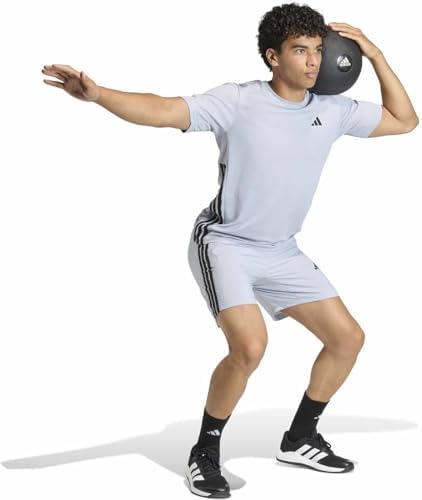 Herren Workout Essentials Base 3 Stripes Woven Short, Halo Silver/Black, XL 7 inch