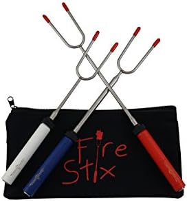 Glamping Gadgets Fire Stix Patriotic Marshmallow Roasting Sticks, 34 Inch (Roaster Set of 3) Hot Dog BBQ Forks for Campfire Pit, Red White and Blue USA American