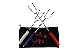 Glamping Gadgets Fire Stix Patriotic Marshmallow Roasting Sticks, 34 Inch (Roaster Set Of 3) Hot Dog BBQ Forks For Campfire Pit, Red White And Blue USA American