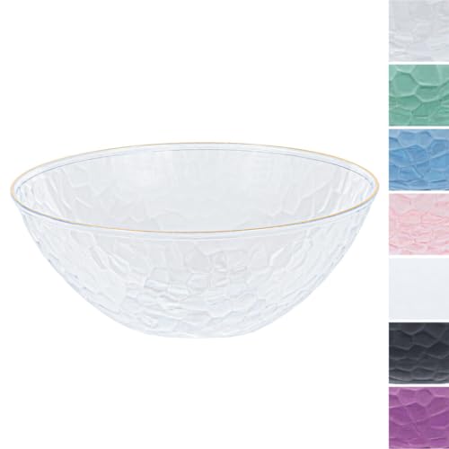12 oz Pink/Gold Rim Hammered Bowls - Disposable Plastic Catering and Party Bowl…