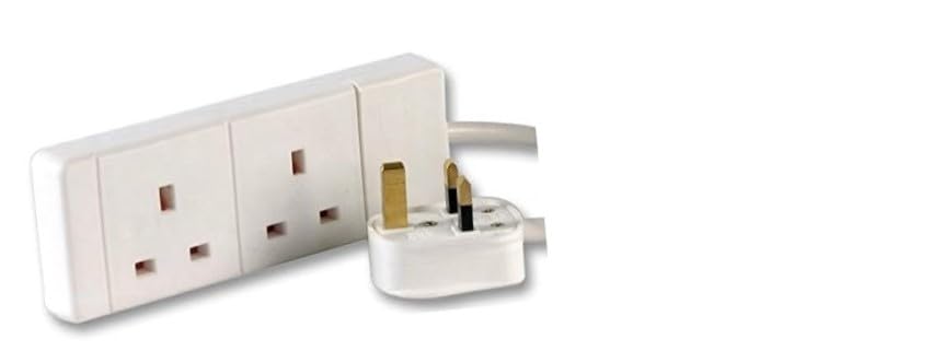 2 Gang 1 Meter Mains Extension Lead Cable Double Socket Cable – White