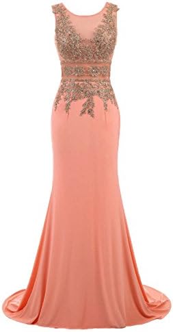 Huifany Mermaid Evening Dresses for Women Formal Long Appliques Lace Prom Dress