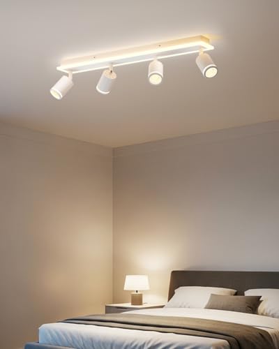 LVWIT Ceiling Lamp with 4 Rotating Spotlights, Adjustable White LED Interior Lamp, Modern GU10 Ceiling Light, Round Ceiling Lamps for Bedroom, Hallway, Kitchen, Dining Room (No Bulb)