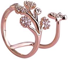 Yeefant ♥Elegant Gifts♥ Little Romance Silver Plated Butterfly Micro Inlay Flower Crystal Bridal Engagement Finger Ring Jewelry for Wedding Couple,Gift Packagin,Rose Gold