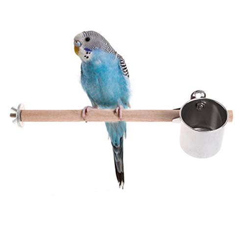 Jim-Hugh Food Water Feeding Bird Single Cups with Clip Stainless Steel Parrot Cage Stand