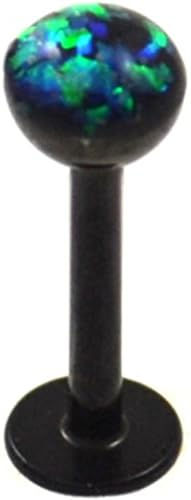 Green/Blue/Black Opalescent Glitter Dome Labret Monroe Piercing Stud 16 Gauge (Black Bar) - 16G 3/8"