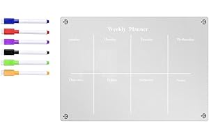 Transparent Acrylic Magnetic Fridge Calendar with Dry Erase Pens, Reusable Weekly Monthly Planner Board for Refrigerator Orga