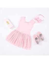 STELLE - Vestido de manga corta con tutú para danza, gimnasia, ballet, para niña