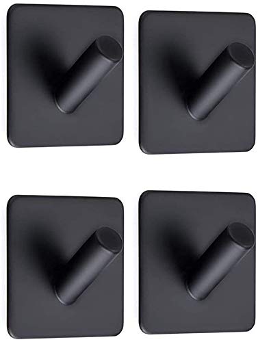 Melairy 4PC Bath Towel Hook Self Adhesive Chrome Sticky SUS 304 Stainless Steel Robe Hooks Robe Hook Heavy Duty Door Hooks Hanger for Bathrooms,Kitchen,Lavatory Closet Black