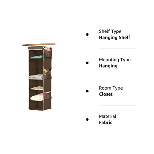 Simple Houseware Hanging Closet Organizers Storage, 6 Shelves, Brown