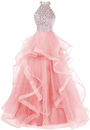 Pettus Women's Beads Keyhole Back Prom Dresses Long High Neck Sequins Evening Gowns P621