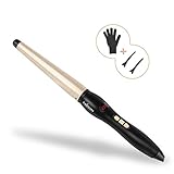HISOON Hair Curling Iron,1.25 inch Professional Hair Curler Innovative Ceramic Coating Curling Wand with Anti-Scald Insulated Wand Tip,Multiple Heat Setting for All Hair Types(80-220℃,Include Glove a