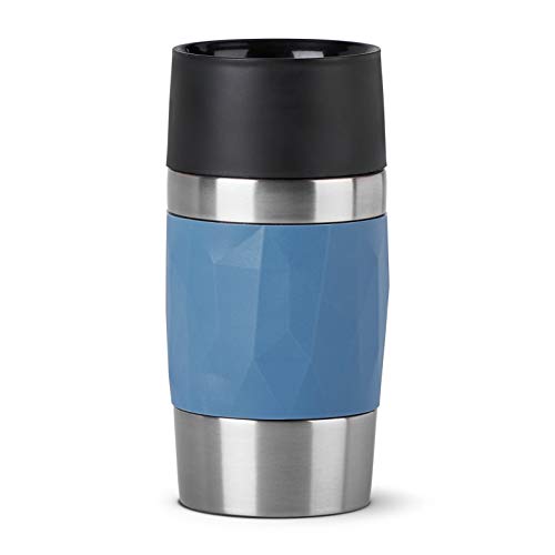Emsa N21602 Travel Mug Compact Thermo/Insulated Mug Made of Stainless Steel, 0.3 litres, 3 Hours Hot, 6 Hours Cold, BPA-Free, 100% Leak-Proof, Dishwasher Safe, 360° Drinking Opening, Blue