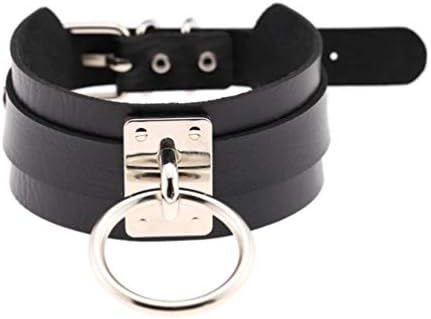 Kjiasiw Gothic Black Leather Necklace Neckband Choker Unisex Punk Rock Biker Wide Strap Leather Collar Necklace