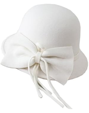 Women's Bowknot Felt Cloche Bucket Hat Dress Winter Cap Fashion