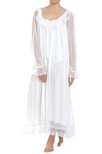 Women s cotton long sheer lace vintage victorian nightgown sleepw…