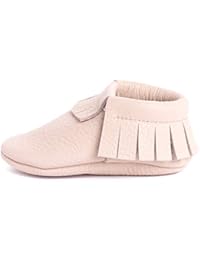 Fringe Baby Moccasins (Italian Leather) Baby Moccasins Soft Sole Baby Shoes Newborns, Infants & Toddlers - Handmade Genuine Leather Baby Moccasins Fringes Boys & Girl (Pale Pink, Numeric_1_Point_5)