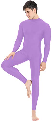 Speerise Mens Turtleneck Spandex Long Sleeve Unitard Bodysuit Dancewear, Violet, S - Thumbnail 2
