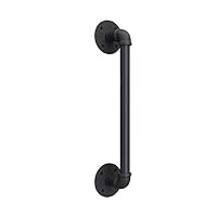 Industrial Rustic Cast Iron Stair Handrail, Clothes Rack, Wall Handrail Towel Rail for Elderly Kids Use in Hallways, Ramps, or Stairs Bathroom - Matte Black