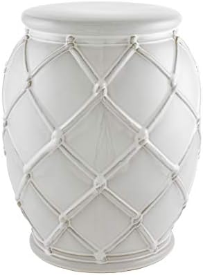 Amazon Com White Ceramic End Table Eichholtz Drum Rope Round Side Table For Indoor Outdoor Accents Boho Coastal Furniture For Living Room Furniture Decor